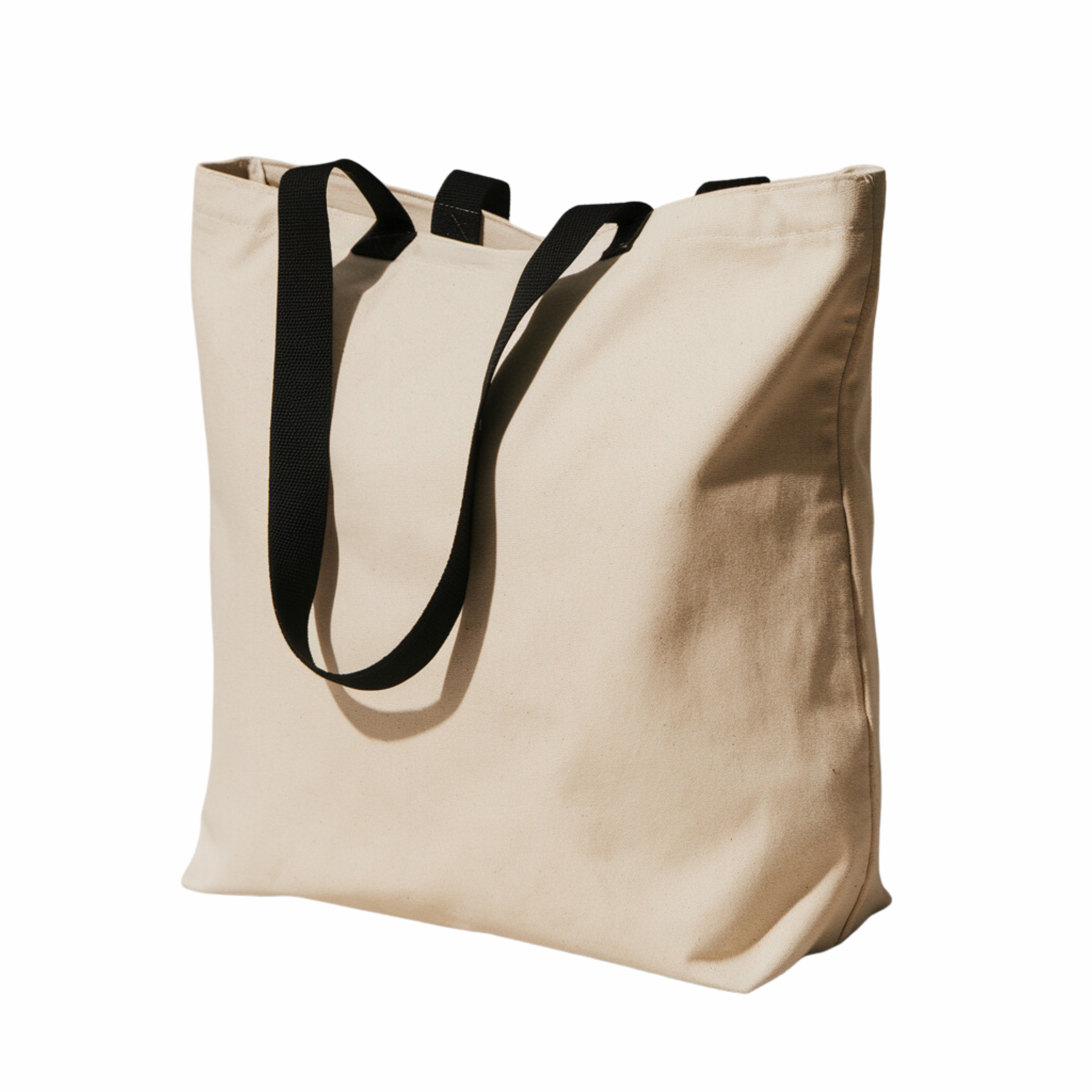 Premium 220 g/m² Heavy-Duty Cotton Tote Bag – 45x38 cm with 16 cm Base, Black Handles & Inner Zippered Pocket, Eco-Friendly Reusable Shopping Bag