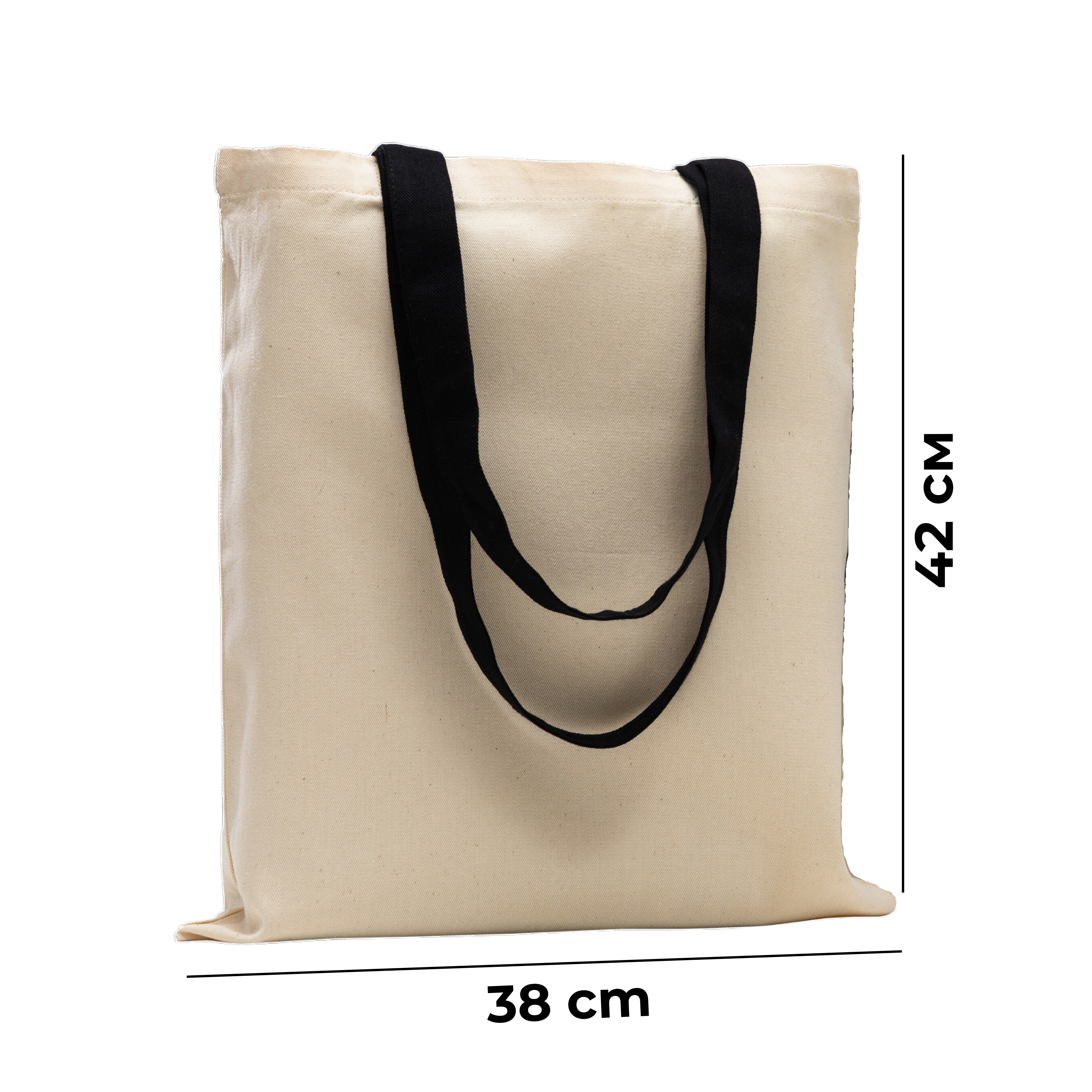 Hochwertige, robuste Baumwolltasche, 220 g/m², mit schwarzen Griffen – 38x42 cm, 2er-Pack, umweltfreundliche, wiederverwendbare Einkaufstaschen für individuellen Druck