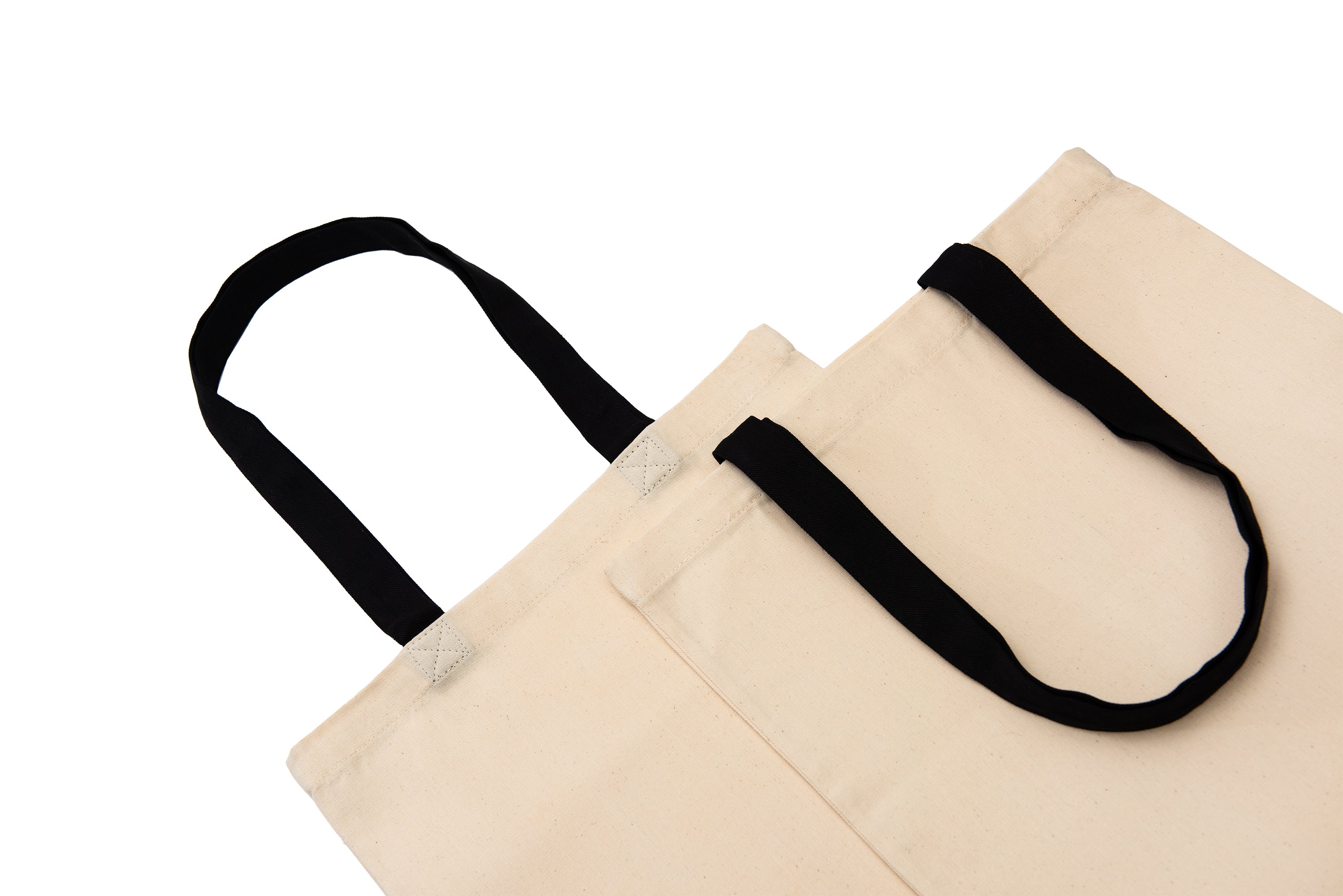 Hochwertige, robuste Baumwolltasche, 220 g/m², mit schwarzen Griffen – 38x42 cm, 2er-Pack, umweltfreundliche, wiederverwendbare Einkaufstaschen für individuellen Druck
