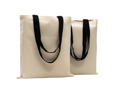 Hochwertige, robuste Baumwolltasche, 220 g/m², mit schwarzen Griffen – 38x42 cm, 2er-Pack, umweltfreundliche, wiederverwendbare Einkaufstaschen für individuellen Druck