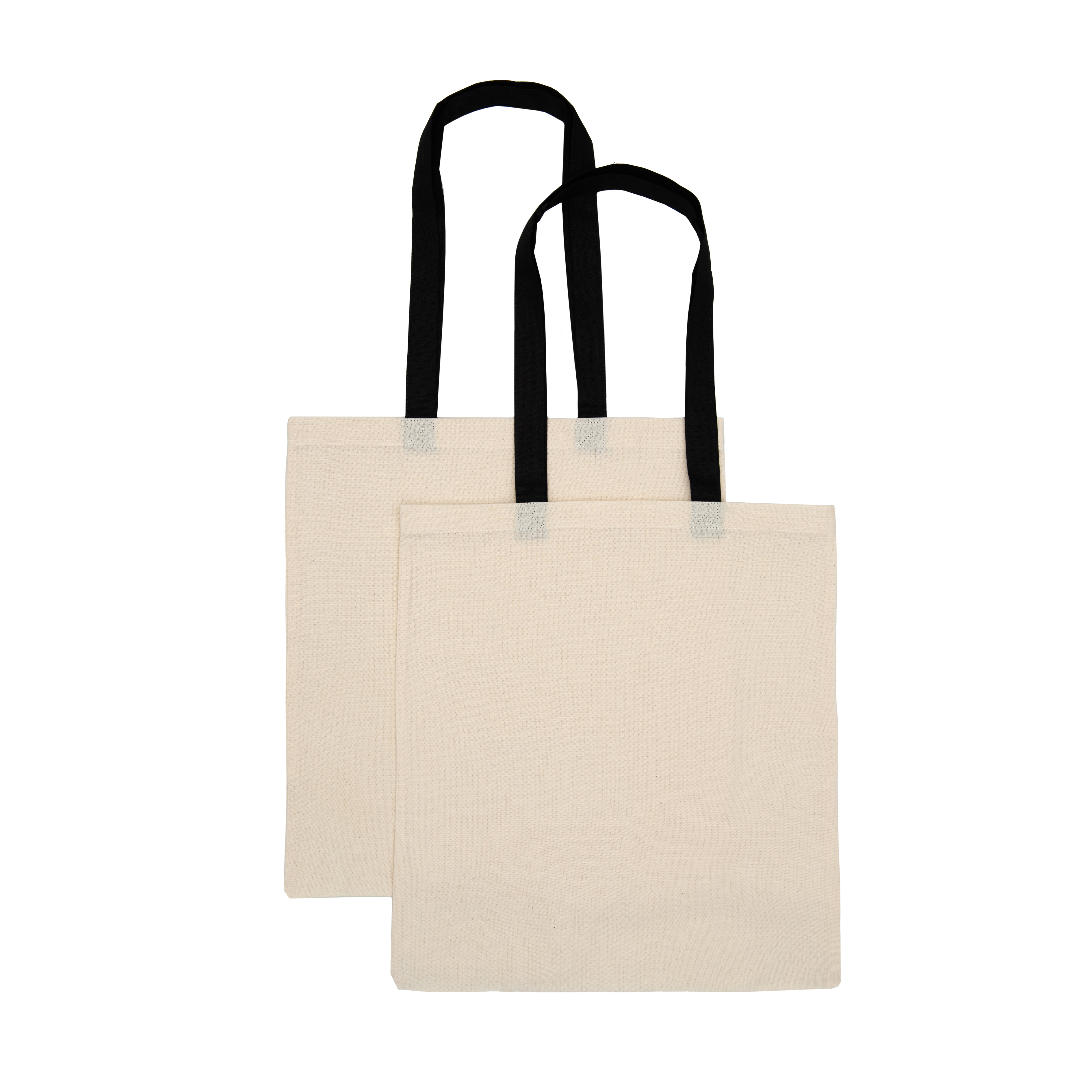 Premium 145 g/m² Cotton Tote Bag with Black Handles – 38x42 cm, Pack of 2, Eco-Friendly Reusable Shopping Bags for Custom Printing