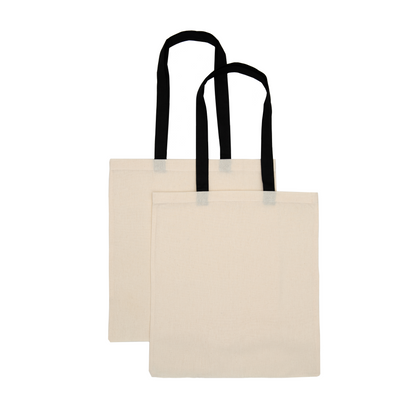 Premium 145 g/m² Cotton Tote Bag with Black Handles – 38x42 cm, Pack of 2, Eco-Friendly Reusable Shopping Bags for Custom Printing