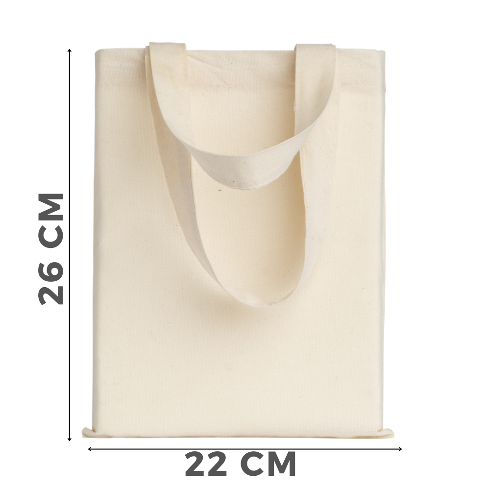 Premium 145 g/m² Cotton Tote Bag – 22x26 cm with 35 cm Handles, Eco-Friendly Reusable Shopping Bag for Everyday Use