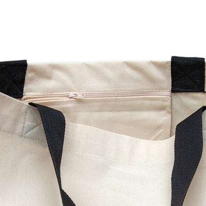 Premium 220 g/m² Heavy-Duty Cotton Tote Bag – 45x38 cm with 16 cm Base, Black Handles & Inner Zippered Pocket, Eco-Friendly Reusable Shopping Bag