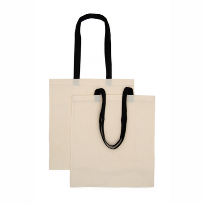 Premium 145 g/m² Cotton Tote Bag with Black Handles – 38x42 cm, Pack of 2, Eco-Friendly Reusable Shopping Bags for Custom Printing