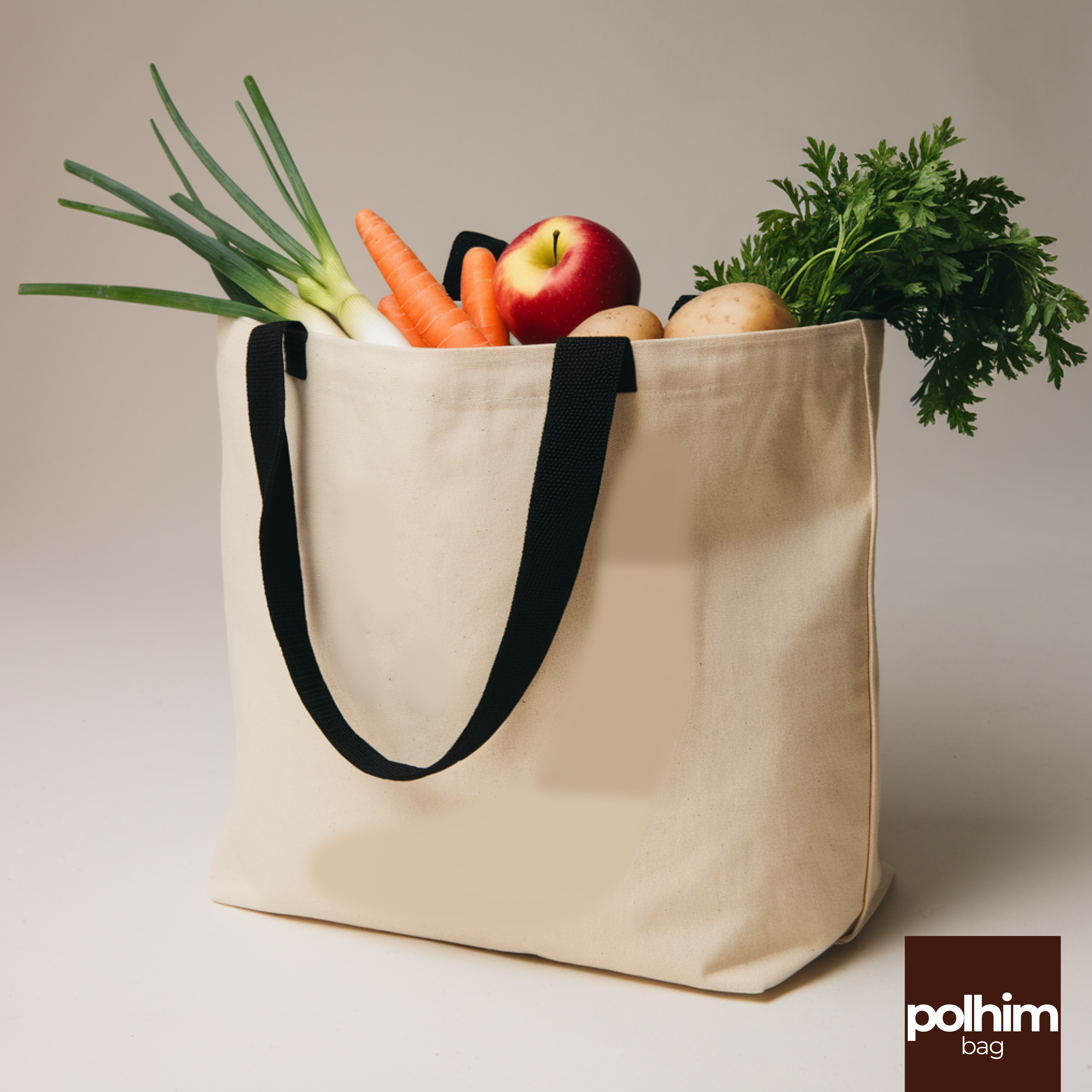 Premium 220 g/m² Heavy-Duty Cotton Tote Bag – 45x38 cm with 16 cm Base, Black Handles & Inner Zippered Pocket, Eco-Friendly Reusable Shopping Bag