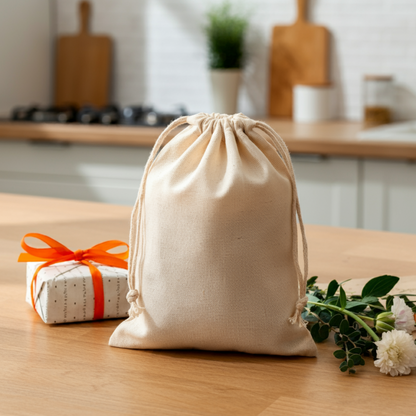 Premium 145 g/m² Cotton Drawstring Bag – 25x30 cm, Eco-Friendly Reusable Pouch for Storage, Travel, or Custom Branding